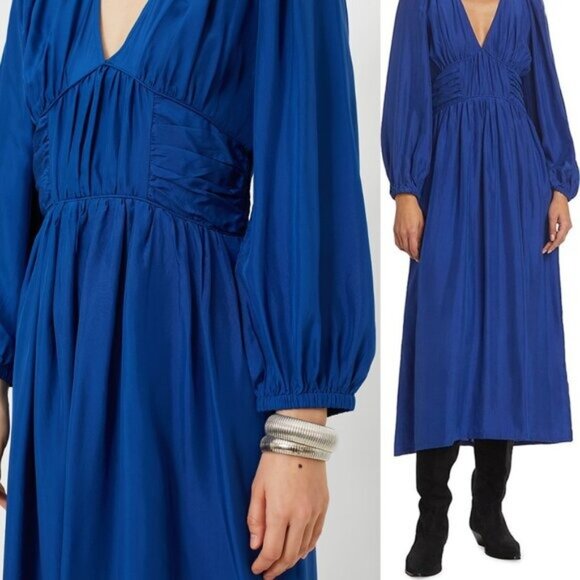 Sea NY Silk Habotai Fabiola Dress Blue Size 0 Midi Dress Boho Feminine Designer - Picture 3 of 11